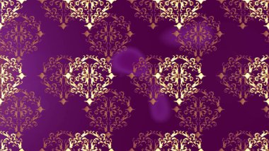 Mor, kahverengi ve bej renklerinde altın elementlerle kusursuz klasik desen. Noel, kar tanesi, yeni yıl 2019.