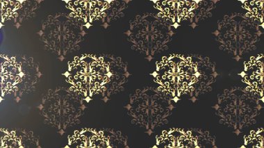 Doku arka planında altın duvar kâğıdı. Damask kusursuz yinelenen arkaplan. Barok tarzında altın çiçekli süs. Gri, kahverengi ve bej renklerde altın element.