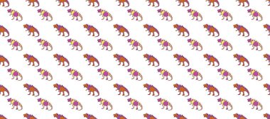 Saurischian dinosaurs. Geometric seamless pattern with dinosaurs. Colored lizard-like dinosaurs for packaging or clothing. clipart