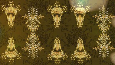 Kahverengi, nötr ve sarı renkli bitkilerden oluşan parlak çiçekli çizim deseni.