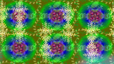 Kar taneleri tasarımı. Retro stil dokusu, şablon kış elementleri. Modern tasarım posteri, kapak tasarımı, yeşil, mavi ve sarı renkli kart tasarımı. Moda olmuş kar taneleri ve elementler Memphis kartları.