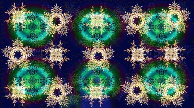 Yeni yıl kar tanesi. Yeşil, mavi ve gri renkler üzerine şirin soyut kar taneleri raster tasarımı. Düz kar karalama ikonları, kar taneleri silueti Noel afişi için, kartlar.