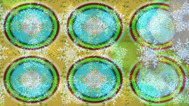 Kar taneleri radyal yeşil, mavi ve nötr renkler. Renkli arka planda güzel kar taneleri. Raster illüstrasyonu..