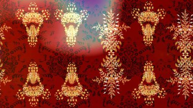 Soyut kış kırmızı, kahverengi ve turuncu süslemeleri. Renkli arka planda izole tatlı kar taneleri. Güzel kar tanesi. Yuvarlak raster kar tanesi. Raster illüstrasyonu.