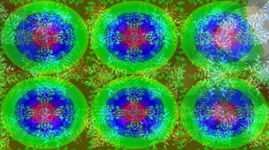 Kar taneleri koleksiyonu. Raster illüstrasyonu. Raster yeşili, mavi ve mor kar tanelerinden izole edilmiş. Güzel kış süsleri..