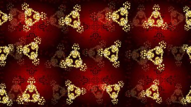 Kahverengi, kırmızı ve siyah kar taneleri. Raster illüstrasyonu. Kar tanelerinin soyut arkaplanlı Noel şablonu. Renkler. Noel ve Yeni Yıl moda baskıları için tatil tasarımı.