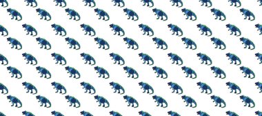 Geometric seamless pattern with dinosaurs. Colored lizard-like dinosaurs for packaging or clothing. Saurischian dinosaurs. clipart