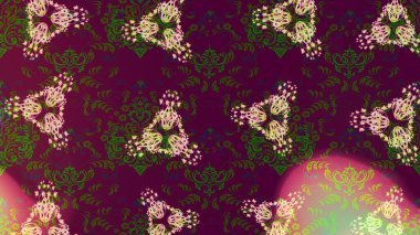 Parlak renkli çiçekleri ve mor, yeşil ve kahverengi renkte yaprakları olan harika bir çiçek deseni. Moda baskıları için zarif bir şablon. Modern çiçek arkaplanı. Halk stili.