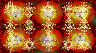 Kar taneleri radyal kırmızı, kahverengi ve sarı renkler. Renkli arka planda güzel kar taneleri. Raster illüstrasyonu..