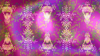 Kar taneleri radyal mor, pembe ve mor renkler. Renkli arka planda güzel kar taneleri. Raster illüstrasyonu..