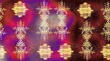 Raster illüstrasyonu. Kahverengi, mor ve kırmızı kar taneleri. Noel ve yeni yıl moda baskıları için tatil tasarımı. Kar tanelerinin soyut arkaplanlı Noel deseni.