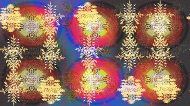 Kar tanesi süs desen. Snowflakes desen. Kar taneleri arka plan. Arka plan üzerinde izole soyut kar taneleri ile düz tasarım. Raster illüstrasyon.