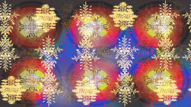 Kar tanesi süsleme deseni. Kar taneleri arka planda. Kar taneleri deseni. Renkli arka planda izole edilmiş kar tanelerinin düz tasarımı. Raster illüstrasyonu.