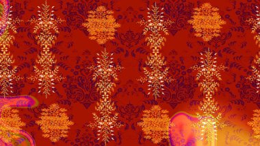 Soyut etnik raster çizim kalıbı. Arkaplan dokusu, duvar kağıdı, kırmızı, turuncu ve mor renkli çiçek teması. Kabile sanatı boho baskısı, klasik çiçek arkaplanı.