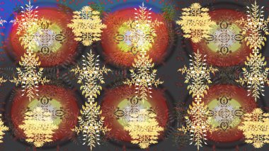 Kar taneleri tasarımı. Son moda kar taneleri ve elementler onun kartlarını gösteriyor. Retro tarzı doku, soyut kış elementleri. Muhteşem tasarım posteri, kapak, kahverengi, gri ve sarı renkli kart tasarımı.