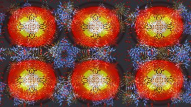 Soyut mandala ya da tuhaf kar tanesi çizgisi sanat tasarımı. Raster illüstrasyonu. Renkli arka planda izole tatlı kar taneleri.