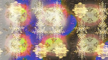 Raster illüstrasyonu. Renkli arka planda izole kar taneleri. Yüzey için tekrarlanan doku, ambalaj kağıdı, bej, kahverengi ve nötr renkler. Kış kar tanesi, raster arkaplan.