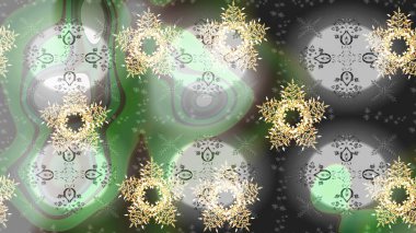 Altın şablonu çiz. Raster altın çiçek süsü brokar kumaş ve cam desenli. Altın elementli gri, nötr ve yeşil renkler. Çiçek desenli altın metal..