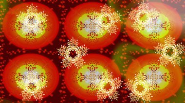 Kahverengi, turuncu ve kırmızı renklerde altın elementlerle klasik eskiz deseni. Raster illüstrasyonu.