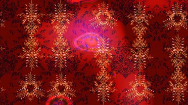 Winter snowflakes, raster background. Repeated texture for surface, wrapping paper, Snowflake on red, brown and black colors. clipart