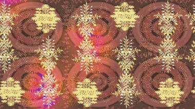 Bokeh kahverengisi, bej, pembe ve kar taneleriyle dekoratif Noel arkaplanı. Raster illüstrasyonu.