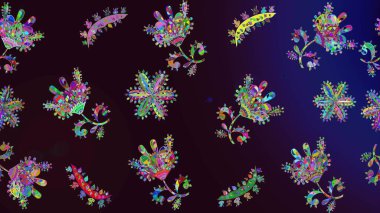 Sevimli çiçek raster deseni. Çiçekler kahverengi, siyah ve mavi renklerde. Renkli Bahar Teması eskiz kalıbı. Düz Çiçek Elementleri Tasarımı.