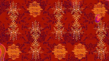 Kar taneleri radyal kırmızı, turuncu ve mor renkler. Renkli arka planda güzel kar taneleri. Raster illüstrasyonu..