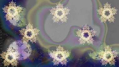 Gri, nötr ve bej renkte kar tanelerinden oluşan kış deseni. Kış konsepti Düz yatıyordu. Raster illüstrasyonu.