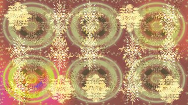 Kar tanelerinin soyut arkaplanlı Noel şablonu. Raster illüstrasyonu. Bej, nötr ve kahverengi renkler. Noel ve Yeni Yıl moda baskıları için tatil tasarımı.