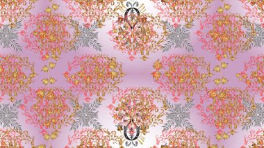 Çiçeksiz desenli, suluboya elle çizilmiş elementler. Parlak renkli fantezi çiçekleri, yapraklar, tomurcuklar nötr, pembe ve bej renklerde, nötr, pembe ve bej.