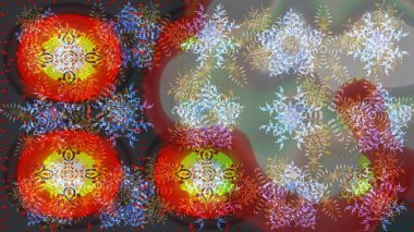 Raster illüstrasyonu. Gri, kahverengi ve nötr kar taneleri. Noel ve yeni yıl moda baskıları için tatil tasarımı. Kar tanelerinin soyut arkaplanlı Noel deseni.