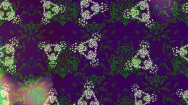 Raster düz çiçek çizim deseni. Hediye ambalaj kağıdı, tebrik kartları, posterler ve pankart tasarımı. Mavi, yeşil ve mor renkte çiçekler.