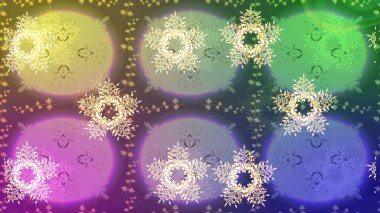 Kar taneleri tasarımı. Son moda kar taneleri ve elementler onun kartlarını gösteriyor. Retro tarzı, kış elementleri. Modern soyut tasarım posteri, kapak, nötr, mor ve yeşil renkli kart tasarımı.