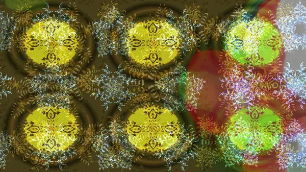 Düz dizayn. Kahverengi, yeşil ve sarı siluet kar tanesi işareti. Sembol kışı, donmuş, Noel, yeni yıl tatili. Raster illüstrasyonu. Grafiksel element dekorasyonu. Kar Tanesi mozaik simgesi.