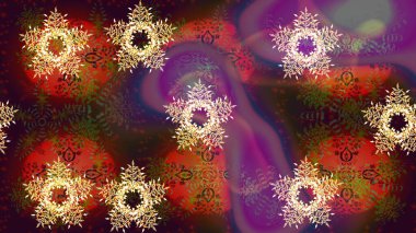 Noel kahverengisi, mor ve kırmızı. Sihirli kahverengi, mor ve kırmızı tatil soyut arka plan yıldız ve düşen kar taneleri. Raster illüstrasyonu.