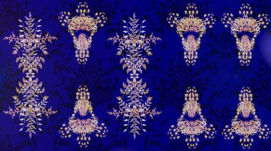 Kar taneleri radyal mavi, siyah ve nötr renkler. Renkli arka planda güzel kar taneleri. Raster illüstrasyonu..