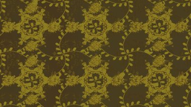 Kahverengi, nötr ve yeşil renklerde zarif çiçekli suluboya. Renkli Bahar Temalı Kusursuz Arkaplan. Düz Çiçek Elementleri Tasarımı. Raster illüstrasyonu.