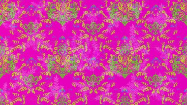 Sanat eserleri, yeşil ve pembe renkli çiçekler ve yapraklar. Karalama çiçekleri çizim kalıbı. Raster deseni. Magenta, yeşil ve pembe el çizimi desen.