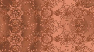 Çiçek duvar kağıdı. Renkli süs kenarı. Hint süsü. Kusursuz desen. Raster illüstrasyonu. Kahverengi, turuncu ve pembe renklerde.