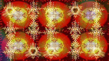 Raster illüstrasyonu. Kristal kar taneleri kırmızı, kahverengi ve sarı renklerde.