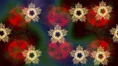 Güzel soyut kar tanesi raster tasarımı. Düz kar karalama ikonları, kar taneleri kahverengi, kırmızı ve yeşil renkli siluetler noel afişi, kartlar. Yeni yıl kar tanesi.