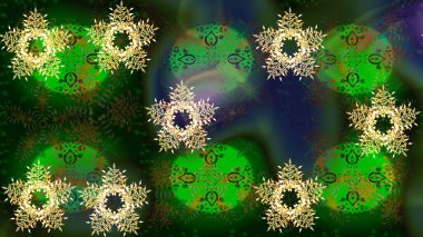 Raster yeşili, gri ve mavi kar tanesinden izole edilmiş. Güzel bir kış süsü. Renkli kar taneleri Raster illüstrasyonu.