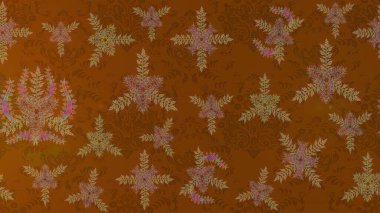 Kahverengi, yeşil ve mor renkte kar tanelerinden oluşan kış deseni. Raster illüstrasyonu. Düz yatıyordu. Kış konsepti.