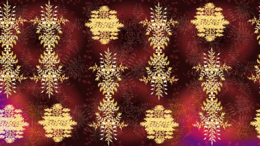 Raster illüstrasyonu. Renkli arka planda izole tatlı kar taneleri. Yuvarlak raster kar tanesi. Güzel kar tanesi. Soyut kış kahverengi, kırmızı ve sarı süs.