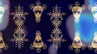 Raster illüstrasyonu. Noel ve yeni yıl moda baskıları için tatil tasarımı. Kar tanelerinin soyut arkaplanlı Noel şablonu. Siyah, mavi ve gri renkler.