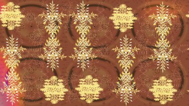 Raster illüstrasyonu. Noel stili. Kahverengi, sarı ve bej renkli kar taneleri.