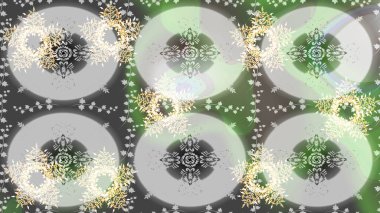 2019 Noel 'i, kar tanesi, yeni yıl. Altın elementli yeşil, gri ve nötr renklerde klasik eskiz deseni.