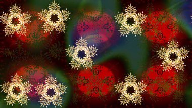 Kahverengi, kırmızı ve yeşil renklerde kar tanesinden yapılmış kış deseni. Kış konsepti Düz yatıyordu. Raster illüstrasyonu.