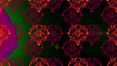 Renkli unsurlarla hareketli arka plan görüntüleri. Çiçekler. Eski model. Bayrak tarzı. Altın, altın. Video kaydı. Şablon.