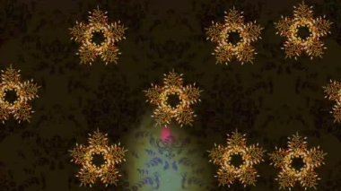 Renkli unsurlarla hareketli arka plan görüntüleri. Çiçekler. Eski model. Bayrak tarzı. Altın, altın. Video kaydı. Şablon.